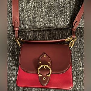Coach Red Burgundy Brown Colorblock Leather Adjustable Crossbody Handbag NWOT